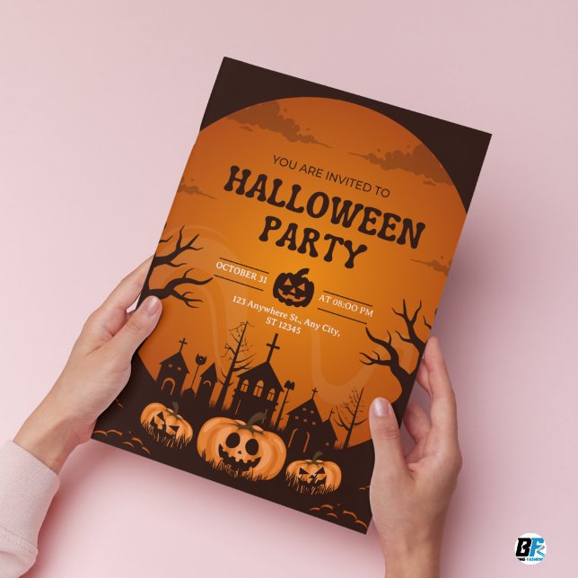 Convites Festa Simples de Halloween Laranja e Preta (Criador carregado)