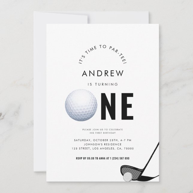Convites Festa Simples de primeiro aniversario de Golfe Par (Frente)