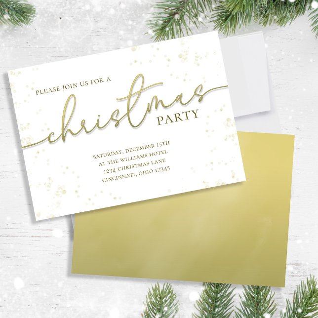 Convites Festa Simples de Script de Caligrafia Dourada de N (Christmas party gold gradient calligraphy script invitation.)