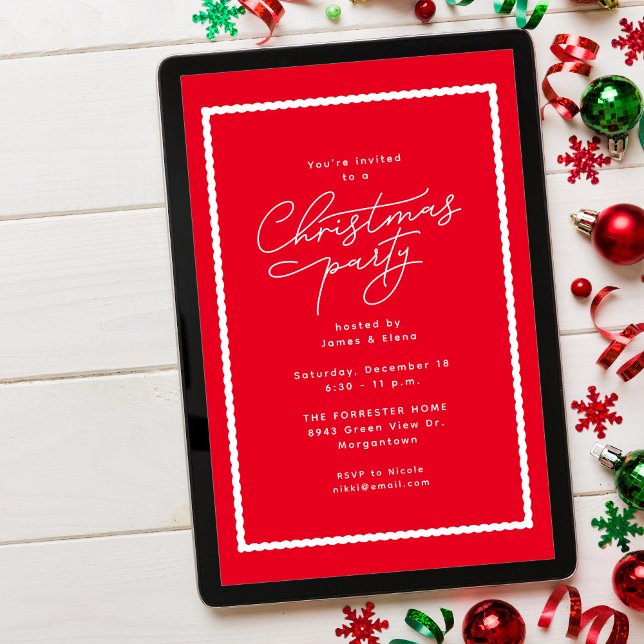 Convites Festa simples e clássica de Natal vermelha e branc (Criador carregado)