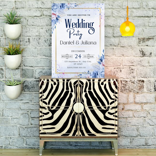 Convites Festa simples Flor azul-claro moderno (Criador carregado)