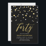 Convites Festa Simples Preta e Dourada De Quarenta aniversá<br><div class="desc">Celebre seu dia especial com este convite de festas mínimo de aniversário de 40 anos. Este design apresenta um script de na moda com letra "Quarenta" com um confete em forma de hexágono com uma combinação de cores preto e dourado. Mais designs disponíveis no meu compro BaraBomDesign.</div>