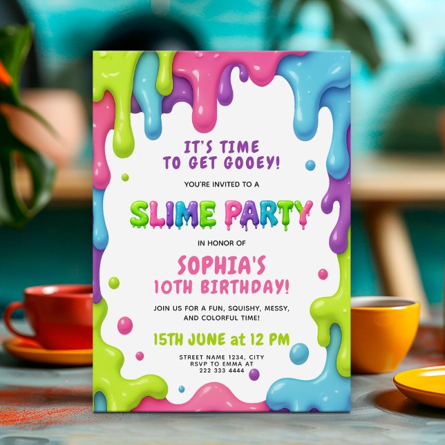 Convites Festa Slimus Aniversário Bash Colorful Gooey Desig (Criador carregado)