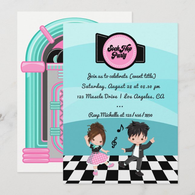 Convites Festa Sock Hop (Frente/Verso)