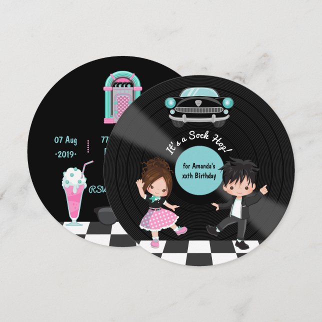 Convites Festa Sock Hop (Frente/Verso)
