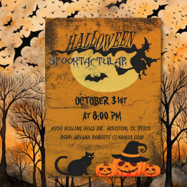 Convites Festa Spooktacular de Gato e Bruxa de Halloween