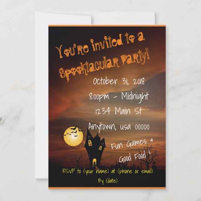 Convites Festa Spooktacular de Halloween da Casa Assombrada (Frente)