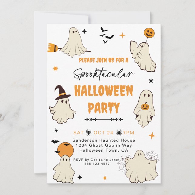 Convites Festa Spooktacular do Fantasma de Halloween (Frente)