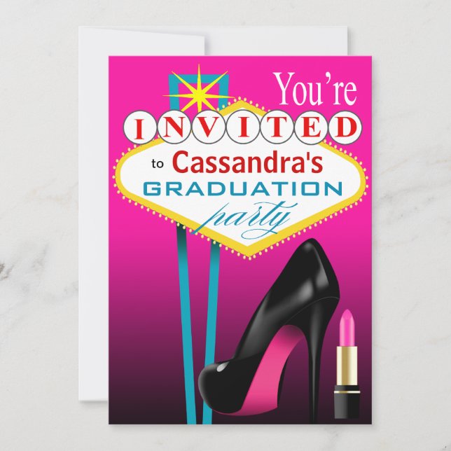 Convites Festa Stiletto e Lábios Vermelhos de Las Vegas na  (Frente)