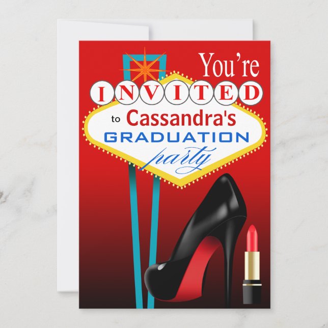 Convites Festa Stiletto e Lábios Vermelhos Las Vegas (Frente)