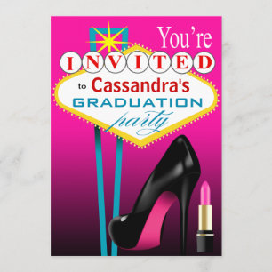 Convites Festa Stiletto e Lábios Vermelhos Las Vegas fúcsia