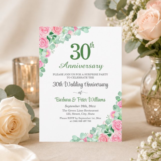 Convites Festa Surpresa 30 Anos de Casamento Rosas (Criador carregado)