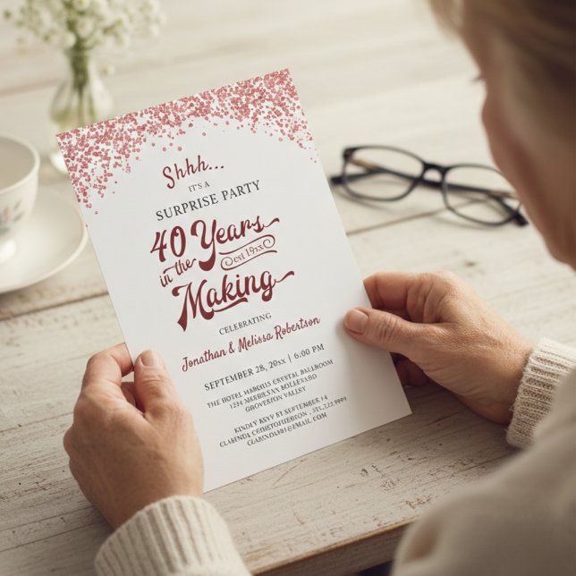 Convites Festa Surpresa de 40º Aniversário Confete Vermelho (Criador carregado)