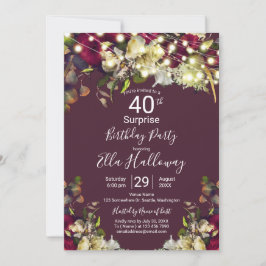Convites Festa Surpresa de 40 anos Marsala & Rosas Marfim