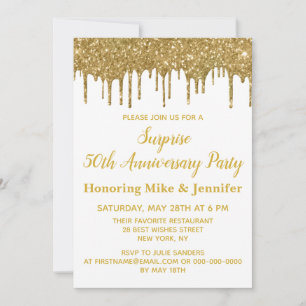 Convites Festa Surpresa de 50º Aniversário Brilho Dourado B