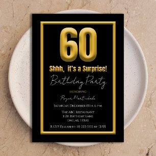 Convites Festa Surpresa de 60 Anos Bold Dourado e Preto