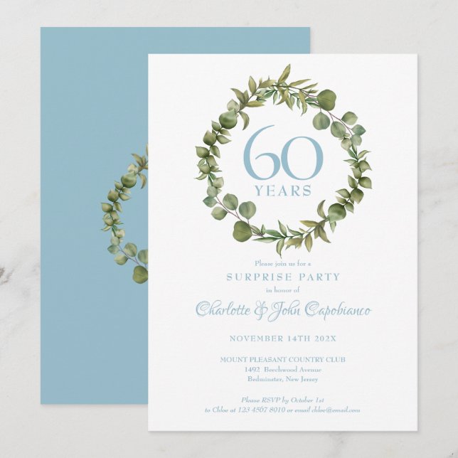 Convites Festa Surpresa de 60 Anos de Casamento Diamante co (Frente/Verso)