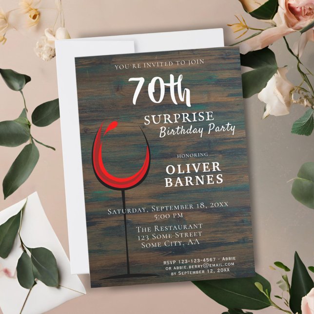 Convites Festa Surpresa de 70 Anos com Vinho Tinto e Madeir (Criador carregado)