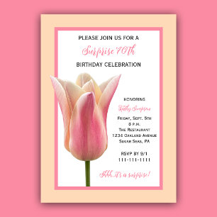 Convites Festa Surpresa de 70 Anos Elegante Tulipa Rosa