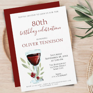 Convites Festa Surpresa de 80º Aniversário com Vinho Tinto 