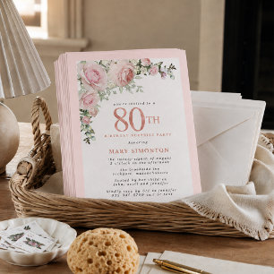 Convites Festa Surpresa de 80 Anos Blush Rosa Floral