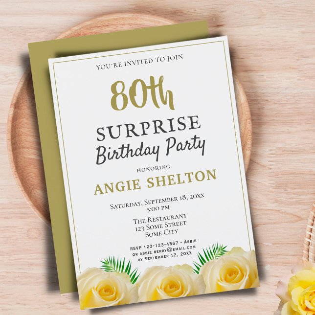 Convites Festa Surpresa de 80 Anos da Rosa Amarela (Criador carregado)