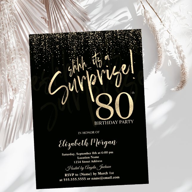 Convites Festa Surpresa de 80 Anos em Dourado Festivo (Criador carregado)