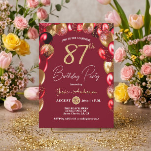Convites Festa Surpresa de 87º Aniversário Dourado Burgundy