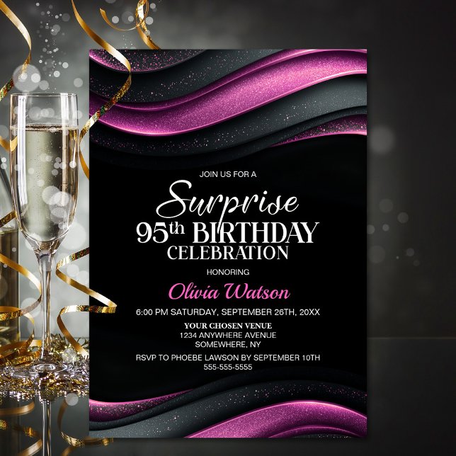 Convites Festa Surpresa de 95 Anos Preta e Rosa (Criador carregado)