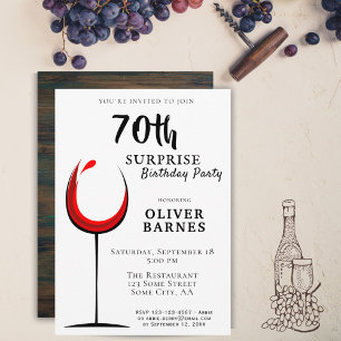 Convites Festa Surpresa de Aniversário de 70 anos com Vinho