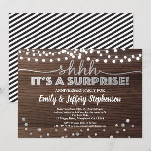 Convites Festa surpresa de aniversário madeira & prata