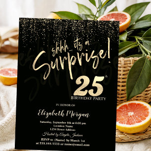 Convites Festa Surpresa Dourada de Aniversário de 25 anos