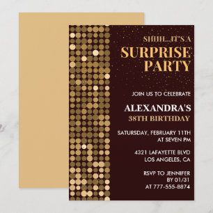 Convites Festa surpresa glitter elegante Dourado 38º aniver