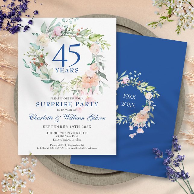 Convites Festa Surpresa Rosas Grinalda 45º 65º Aniversário (Surprise Party Roses Garland 45th 65th Anniversary Invitation)