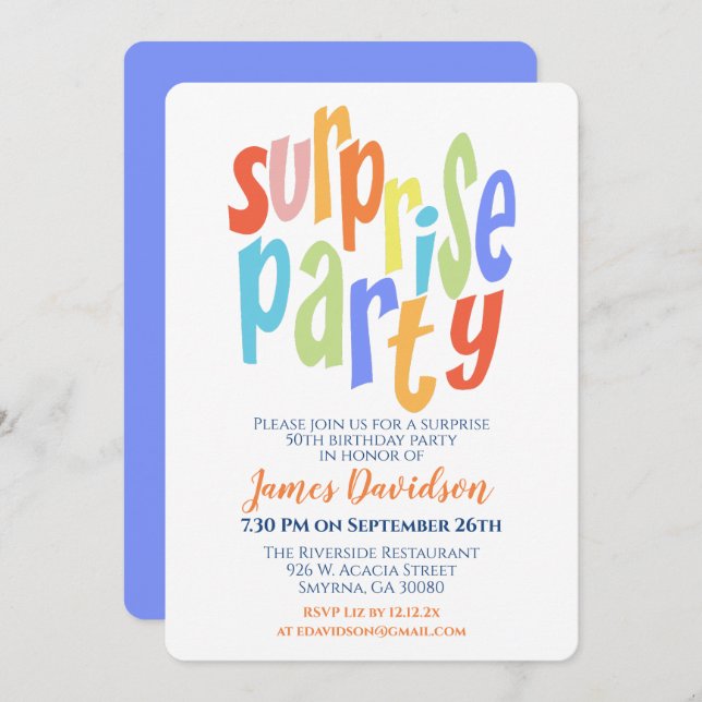 Convites Festa Surpresa Tipografia Moderna (Frente/Verso)