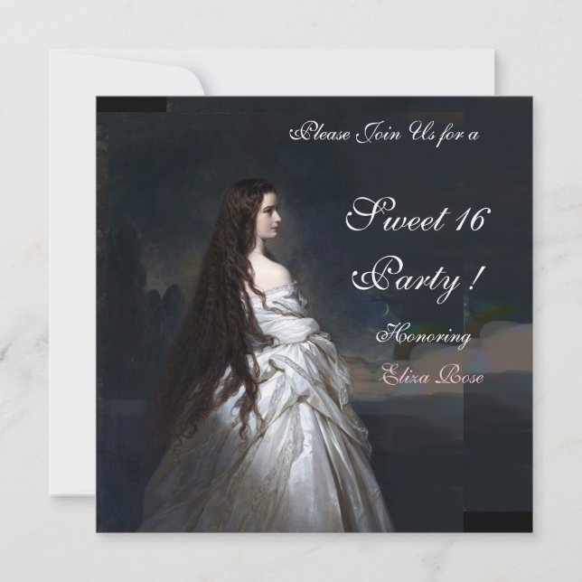 CONVITES FESTA SWEET16,VERMELHO,DAMASCO PRETO E BRANCO (Frente)