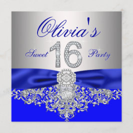 Convites Festa Sweet 16 Azul Royal e Diamante Prata