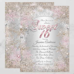 Convites Festa Sweet 16 Bege Rosa Prata Winter Wonderland