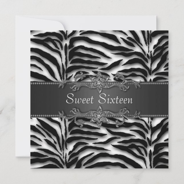 Convites Festa Sweet 16 Black Zebra (Frente)