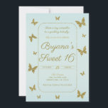 Convites Festa Sweet 16 Borboleta com Brilho Azul e Dourado<br><div class="desc">personalize para qualquer evento</div>