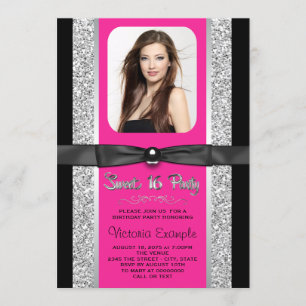 Convites Festa Sweet 16 Brilho Prata Rosa Quente