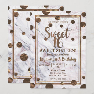 Convites Festa Sweet 16 Bronze Cobre Mármore Dourado Rosa