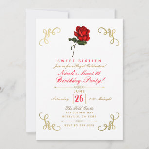 Convites Festa Sweet 16 Cantos Dourados Florais Rosa Vermel