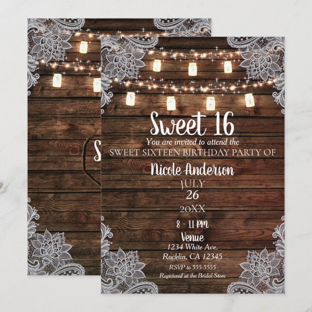 Convites Festa Sweet 16 Celeiro de Madeira Rústica e Potes  (Frente/Verso)