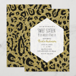 Convites Festa Sweet 16 Cheetra Leopardo Preto Brilho Doura