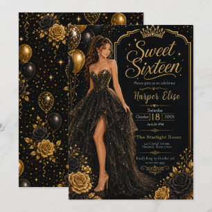 Convites Festa Sweet 16 com Bola de Discoteca Preta