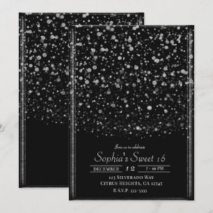 Convites Festa Sweet 16 com Confetes Silver & Black