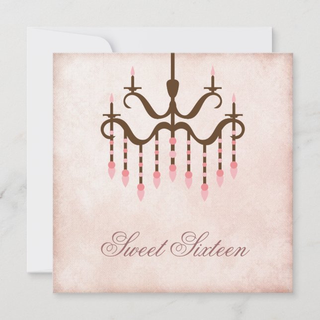 Convites Festa Sweet 16 com Lustre Rosa (Frente)
