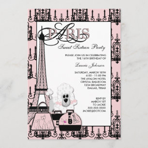 Convites Festa Sweet 16 com Lustre Rosa Preto Paris