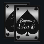 Convites Festa Sweet 16 da Silver & Black Spade Glam Casino<br><div class="desc">Personalize para qualquer evento</div>